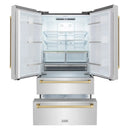 ZLINE 5-Piece Appliance Package - 48-Inch Paramount Autograph Gas Range, Wall Mount Range Hood, 36-Inch French Door Refrigerator, Dishwasher, and 30-Inch Microwave Drawer in Stainless Steel with Champagne Bronze Accents