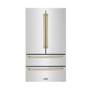 ZLINE 5-Piece Appliance Package - 48-Inch Paramount Autograph Gas Range, Wall Mount Range Hood, 36-Inch French Door Refrigerator, Dishwasher, and 30-Inch Microwave Drawer in Stainless Steel with Champagne Bronze Accents