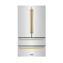 ZLINE Autograph Edition 36-Inch 22.5 cu. ft Freestanding French Door Refrigerator with Ice Maker in Stainless Steel with Champagne Bronze Trim (RFMZ-36-CB)