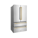ZLINE 5-Piece Appliance Package - 48-Inch Paramount Autograph Gas Range, Wall Mount Range Hood, 36-Inch French Door Refrigerator, Dishwasher, and 30-Inch Microwave Drawer in Stainless Steel with Champagne Bronze Accents