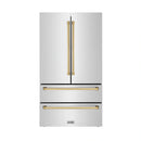 ZLINE Autograph Edition 36-Inch 22.5 cu. ft Freestanding French Door Refrigerator with Ice Maker in Stainless Steel with Gold Trim (RFMZ-36-G)