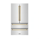 ZLINE 4-Piece Appliance Package - 30-Inch Gas Range, Hood, Refrigerator, and Dishwasher in Stainless Steel with Gold Accents