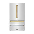 ZLINE 3-Piece Appliance Package - 48-Inch Gas Range, Refrigerator, and Dishwasher in Stainless Steel with Gold Accents