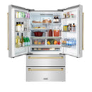 ZLINE 3-Piece Appliance Package - 48-Inch Gas Range, Refrigerator, and Dishwasher in Stainless Steel with Gold Accents