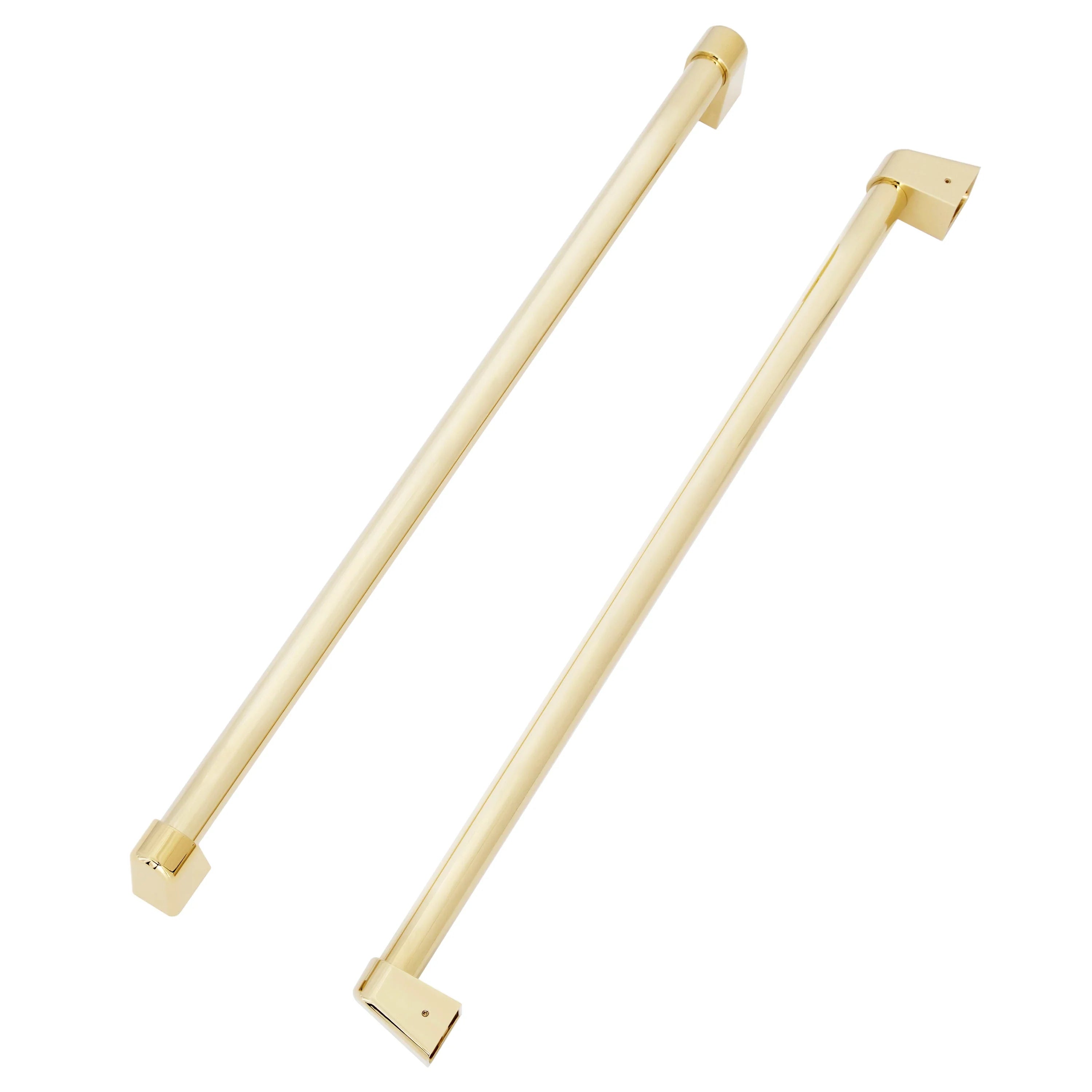 Gold cabinet handle set with two long bar pulls and matching end mounts
