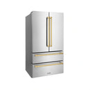 ZLINE 3-Piece Appliance Package - 48-Inch Gas Range, Refrigerator, and Dishwasher in Stainless Steel with Gold Accents