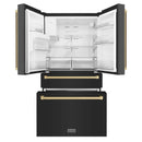 ZLINE 4-Piece Appliance Package - 48-Inch Legacy Dual Fuel Range, Wall Mount Range Hood, 36-Inch French Door Refrigerator with Water Dispenser, Dishwasher, in Black Stainless Steel with Champagne Bronze Accents