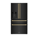 ZLINE 5-Piece Appliance Package - 48-Inch Dual Fuel Range, Hood, Refrigerator with Water Dispenser, Dishwasher, and Microwave Drawer in Black Stainless Steel with Champagne Bronze Accents