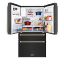 ZLINE 5-Piece Appliance Package - 30-Inch Autograph Edition Gas Range, Wall Mount Range Hood, 36-Inch French Door Refrigerator with Water Dispenser, Dishwasher, and 30-Inch Microwave Drawer in Black Stainless Steel with Champagne Bronze Accents