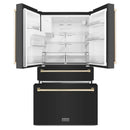 ZLINE 5-Piece Appliance Package - 48-Inch Dual Fuel Range, Hood, Refrigerator with Water Dispenser, Dishwasher, and Microwave Drawer in Black Stainless Steel with Gold Accents