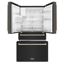 ZLINE 5-Piece Appliance Package - 30-Inch Dual Fuel Range, Hood, Refrigerator with Water Dispenser, Dishwasher, and Microwave Drawer in Black Stainless Steel with Gold Accents