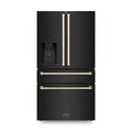 ZLINE 36-Inch Autograph Edition 21.6 cu. ft Freestanding French Door Refrigerator with Water and Ice Dispenser in Fingerprint Resistant Black Stainless Steel with Gold Handles (RFMZ-W-36-BS-G)