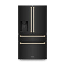 ZLINE 36-Inch Autograph Edition 21.6 cu. ft Freestanding French Door Refrigerator with Water and Ice Dispenser in Fingerprint Resistant Black Stainless Steel with Gold Handles (RFMZ-W-36-BS-G)
