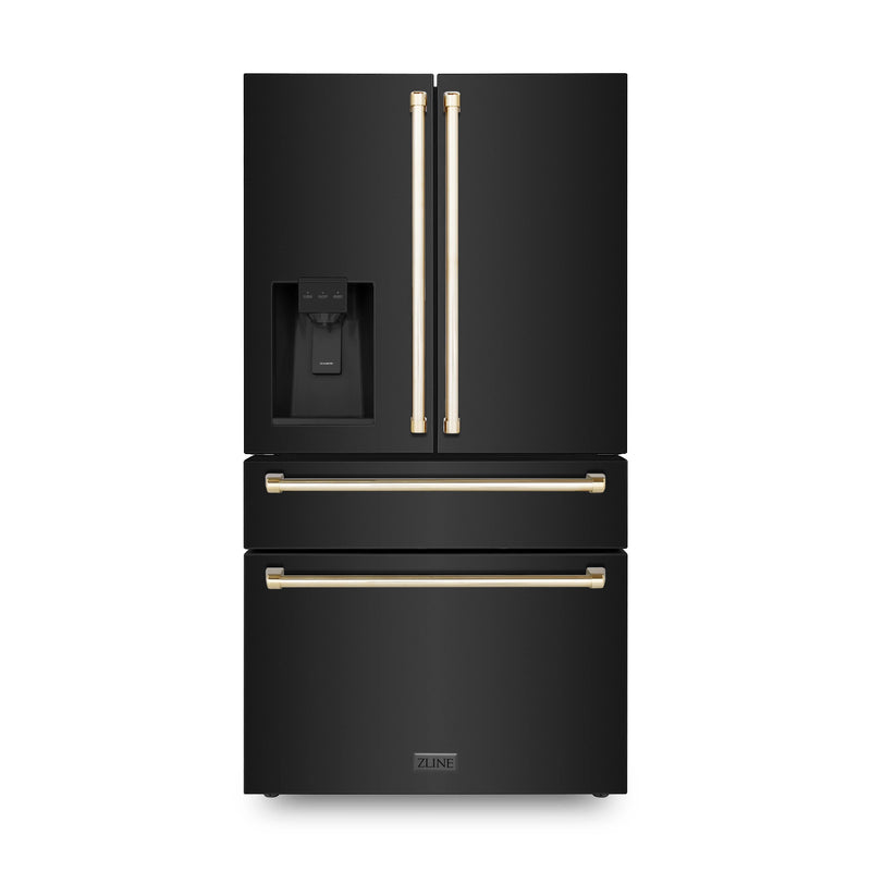 Black matte refrigerator with gold handles deals