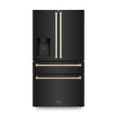 ZLINE 3-Piece Appliance Package - 30-Inch Gas Range, Refrigerator with Water Dispenser, and Dishwasher in Black Stainless Steel with Gold Accents