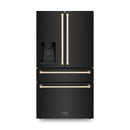 ZLINE 4-Piece Appliance Package - 30-Inch Gas Range, Hood, Refrigerator with Water Dispenser, and Dishwasher in Black Stainless Steel with Gold Accents