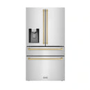 ZLINE 5-Piece Appliance Package - 48-Inch Legacy Autograph Dual Fuel Range, Wall Mount Range Hood, 36-Inch French Door Refrigerator with Water Dispenser, Dishwasher, and 30-Inch Microwave Drawer in Stainless Steel with Champagne Bronze Accents