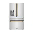 ZLINE 3-Piece Appliance Package - 30-Inch Dual Fuel Range, Refrigerator with Water Dispenser, and Dishwasher in Stainless Steel with Gold Accents