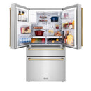 ZLINE 4-Piece Appliance Package - 48-Inch Dual Fuel Range, Hood, Refrigerator with Water Dispenser, and Dishwasher in Stainless Steel with Gold Accents