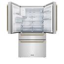 ZLINE Autograph 36-Inch Stainless Counter-Depth Fridge w/ Water Dispenser & Bronze Helix Handles (RFMZ-W-36-KCB)