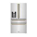 ZLINE Autograph 36-Inch Stainless Counter-Depth Fridge w/ Water Dispenser & Bronze Helix Handles (RFMZ-W-36-KCB)
