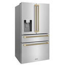 ZLINE Autograph 36-Inch Stainless Counter-Depth Fridge w/ Water Dispenser & Bronze Helix Handles (RFMZ-W-36-KCB)