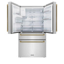 ZLINE Autograph 36-Inch Stainless Counter-Depth Fridge w/ Water Dispenser & Gold Helix Handles (RFMZ-W-36-KG)