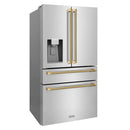 ZLINE Autograph 36-Inch Stainless Counter-Depth Fridge w/ Water Dispenser & Gold Helix Handles (RFMZ-W-36-KG)