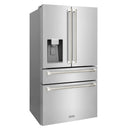 ZLINE Autograph 36-Inch Stainless Counter-Depth Fridge w/ Water Dispenser & Nickel Helix Handles (RFMZ-W-36-KPN)