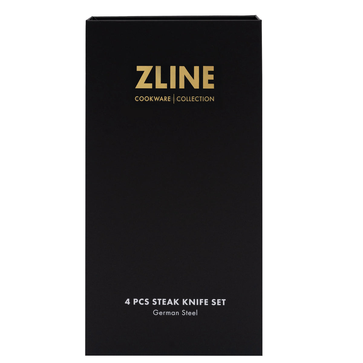 ZLINE cookware collection box showing “4 pcs steak knife set” on black packaging