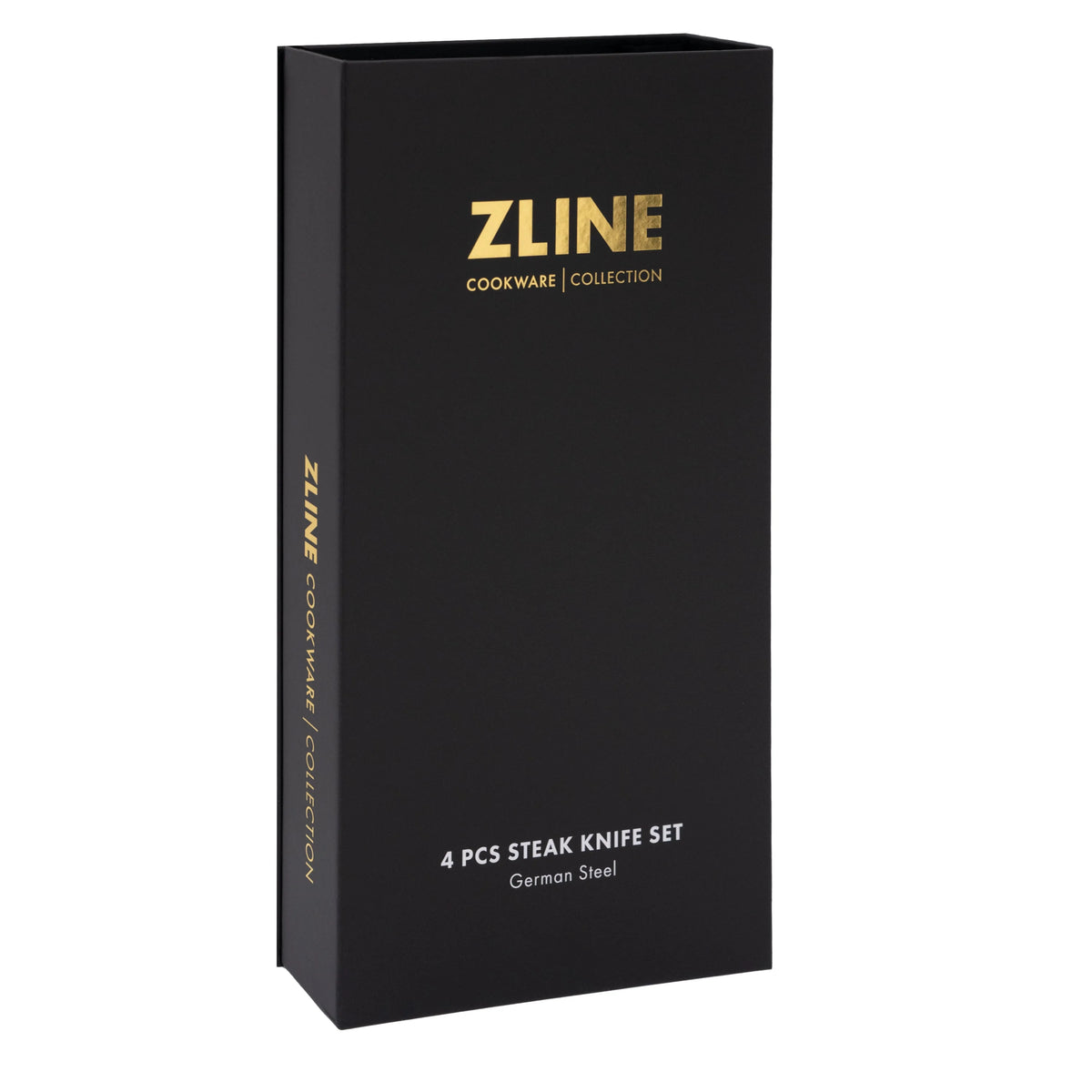 ZLINE cookware collection box for 4-pc steak knife set, black packaging with gold logo