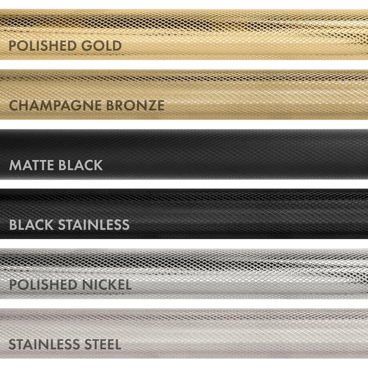 Bronze helix handle finish swatches in multiple metal and dark tones