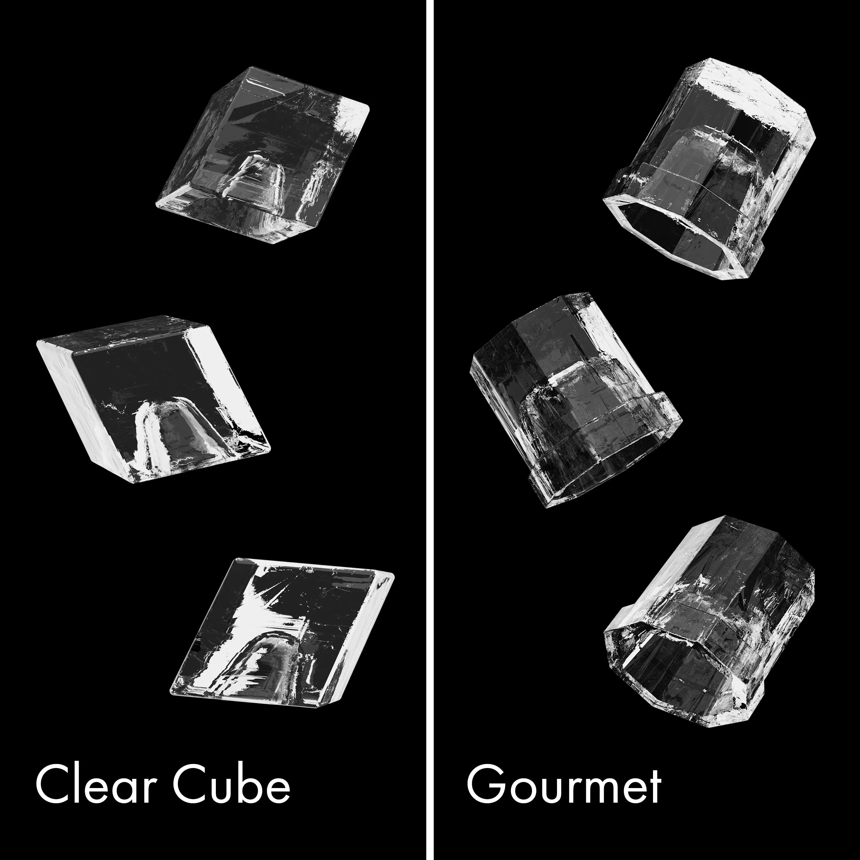 Ice cube shape options for a clear cube ice maker