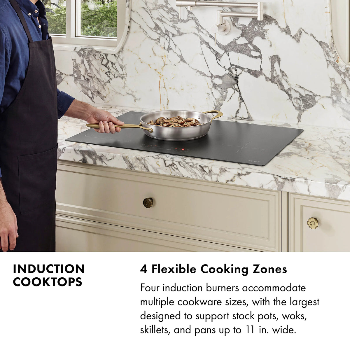 Matte black induction cooktop with large skillet and control panel in view