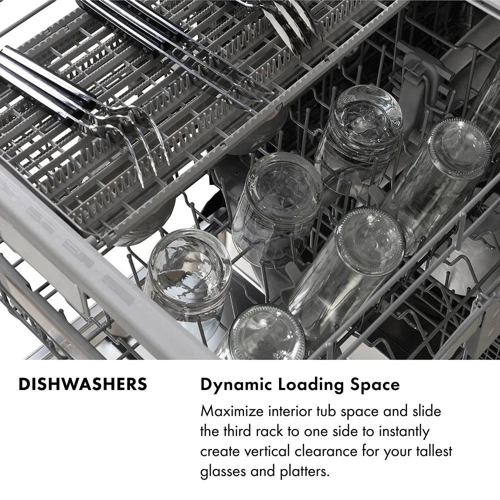 ZLINE Autograph Edition 24-Inch Monument Series 3rd Rack Top Touch Control Tall Tub Dishwasher in Custom Panel Ready with Gold Handle