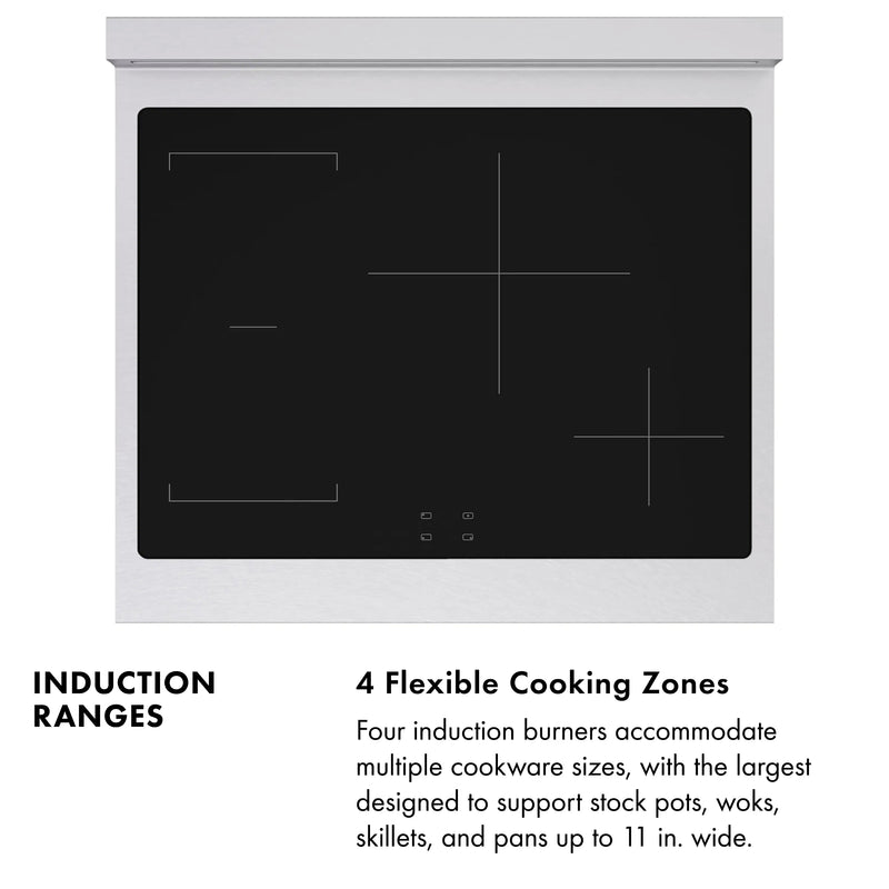 ZLINE 30-Inch, 4.2 Cu. Ft. Paramount Induction Range with 4 Element Cooktop and Electric Convection Oven in Satin Stainless Steel with Champagne Bronze Accents (SINRSZ-30-CB)