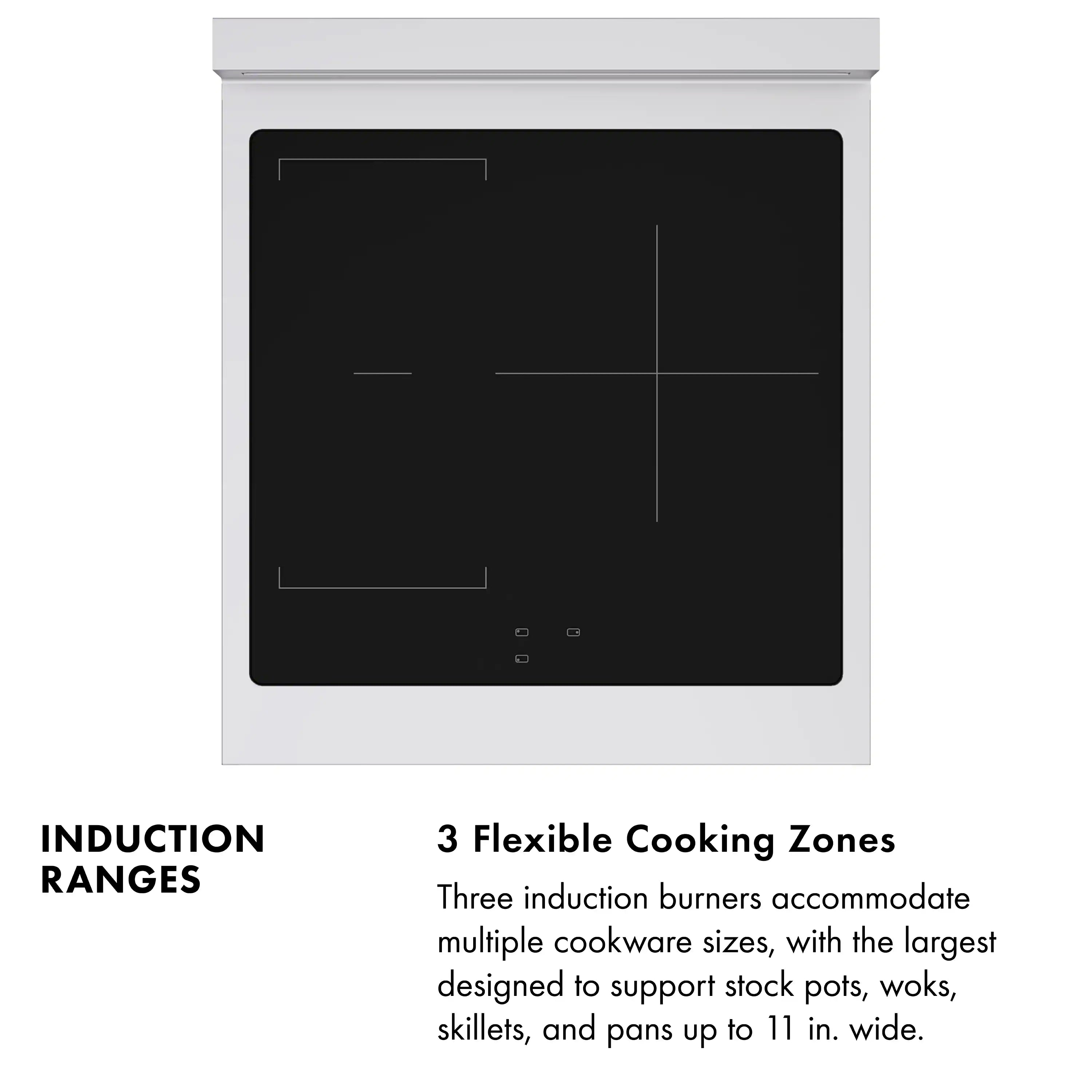 Induction cooktop with black glass panel and touch controls along bottom edge