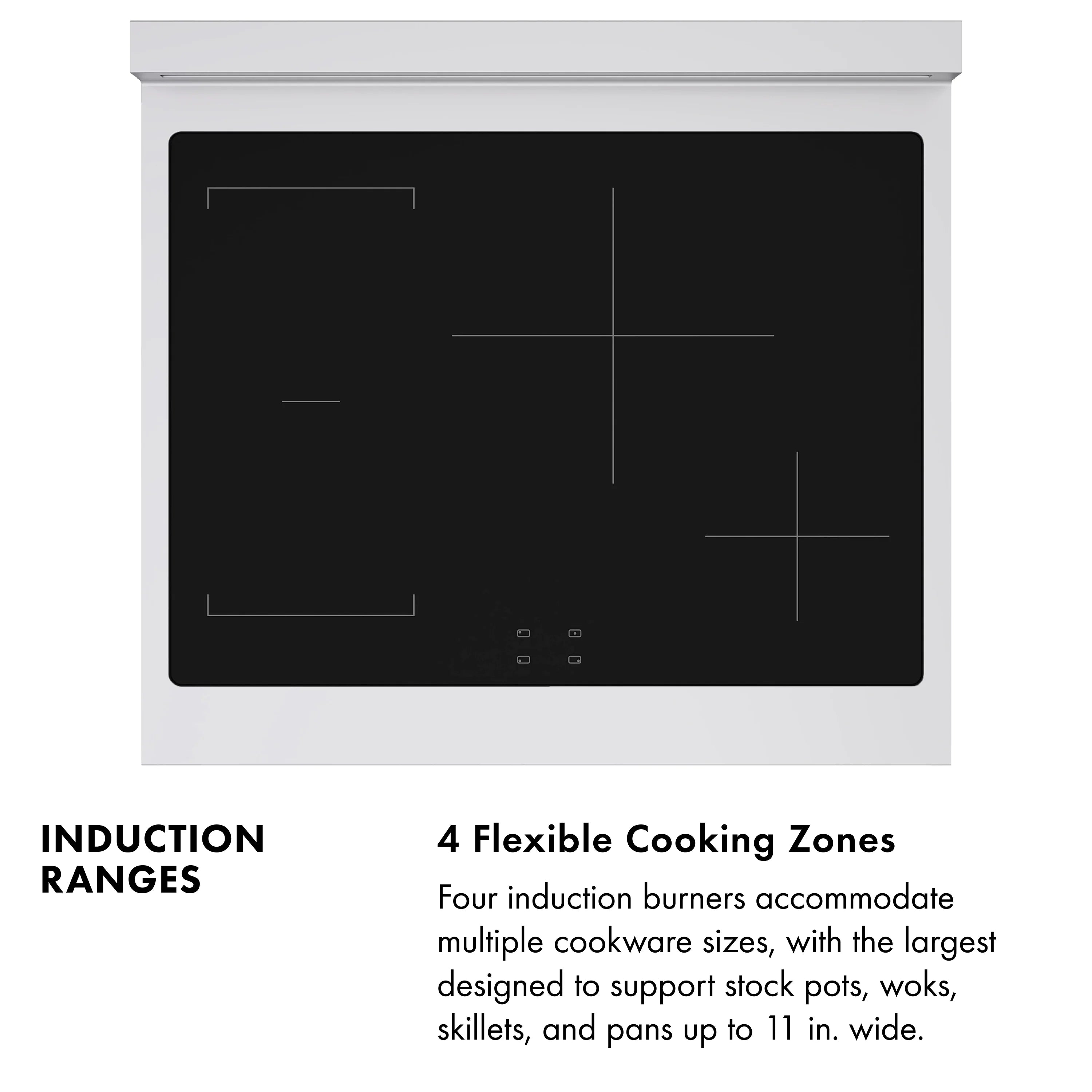 Black induction cooktop panel with touch controls and four cooking zone markers