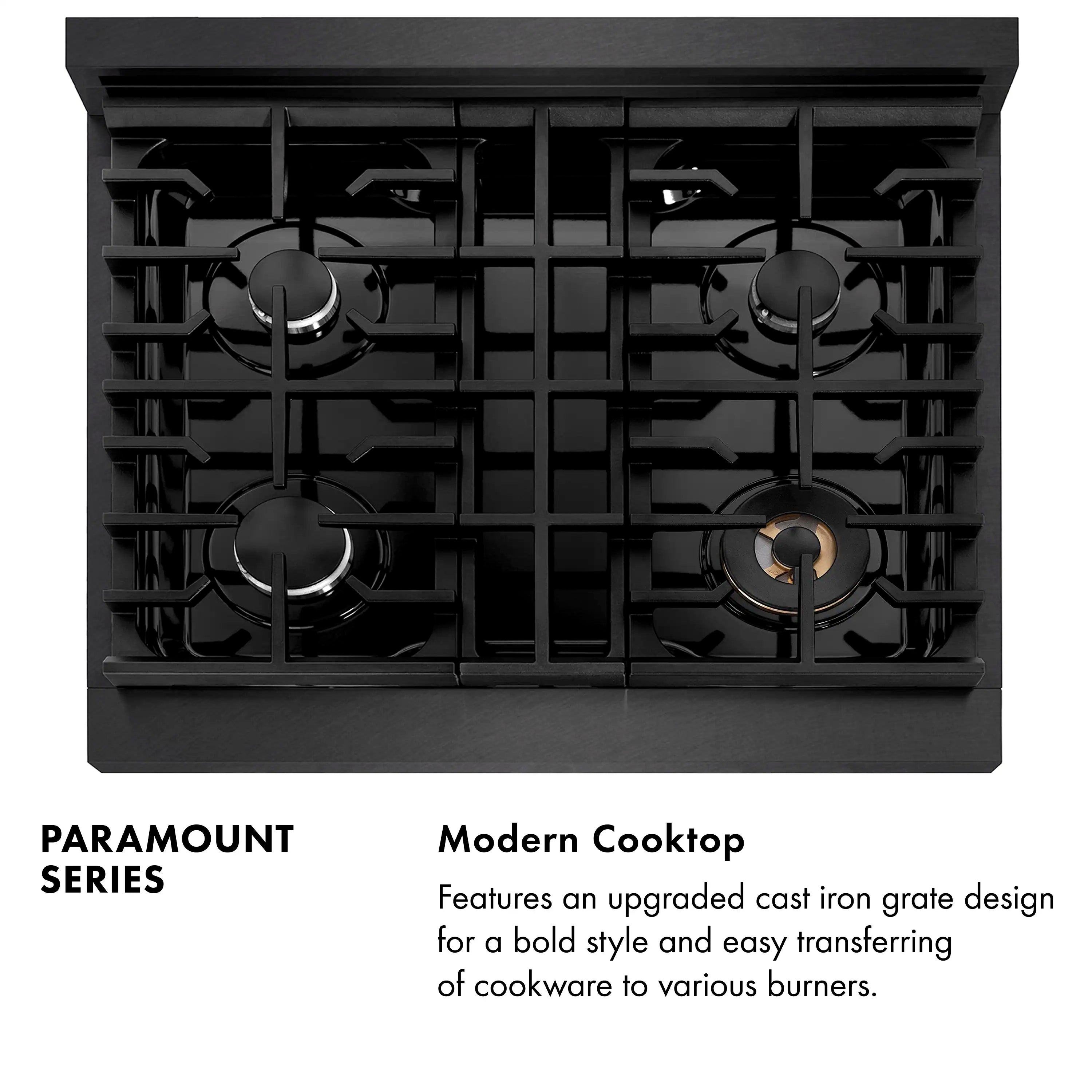 Built-in gas cooktop with four burners and black grates