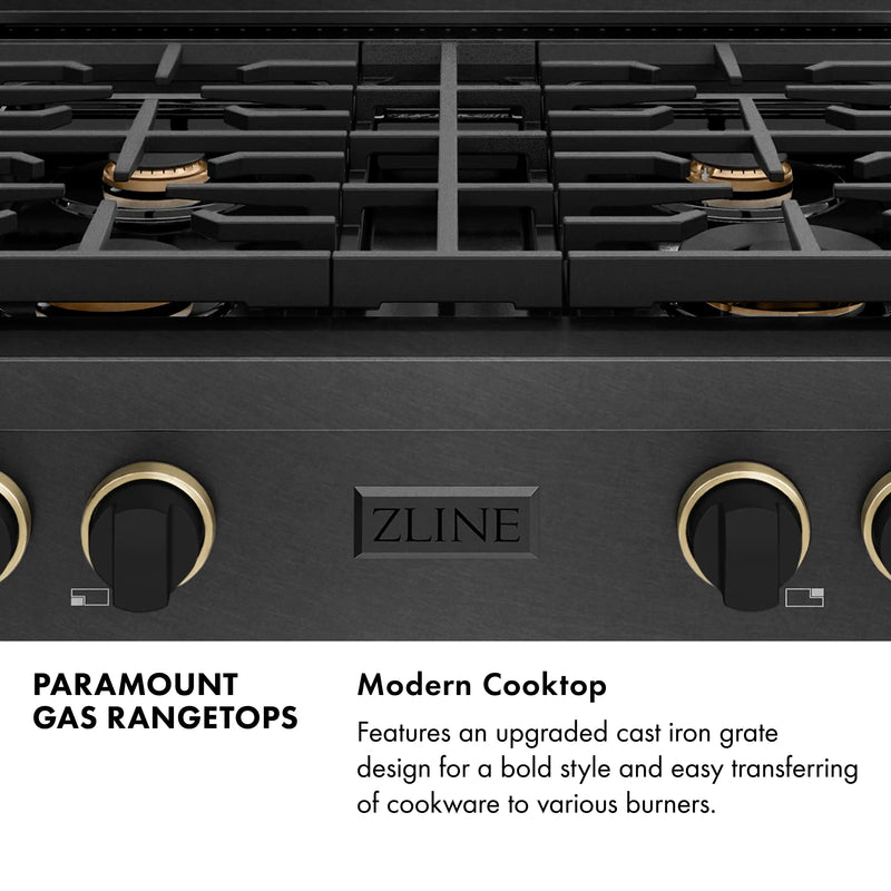 ZLINE Designer 30-Inch Paramount Gas Rangetop with 4 Burners in Black Satin with Matte Black and Champagne Bronze Accents (SRTBSZ-30-MBCB)
