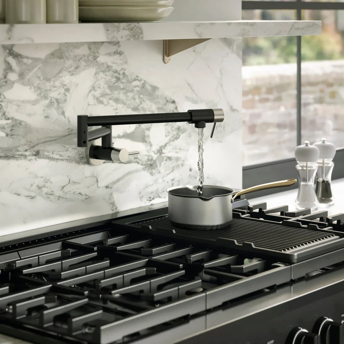 ZLINE Autograph Edition Gemini Pot Filler in Matte Black and Brushed Nickel (GEM-FPF-ZMBBN)