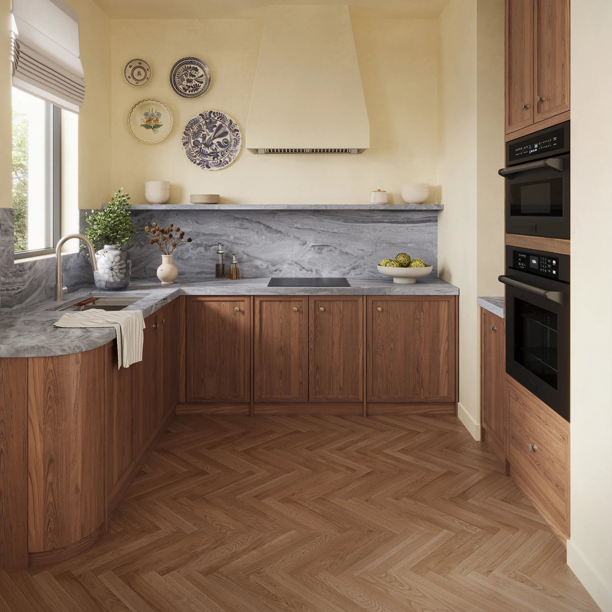 Built-in black induction cooktop installed in a kitchen with wooden cabinetry