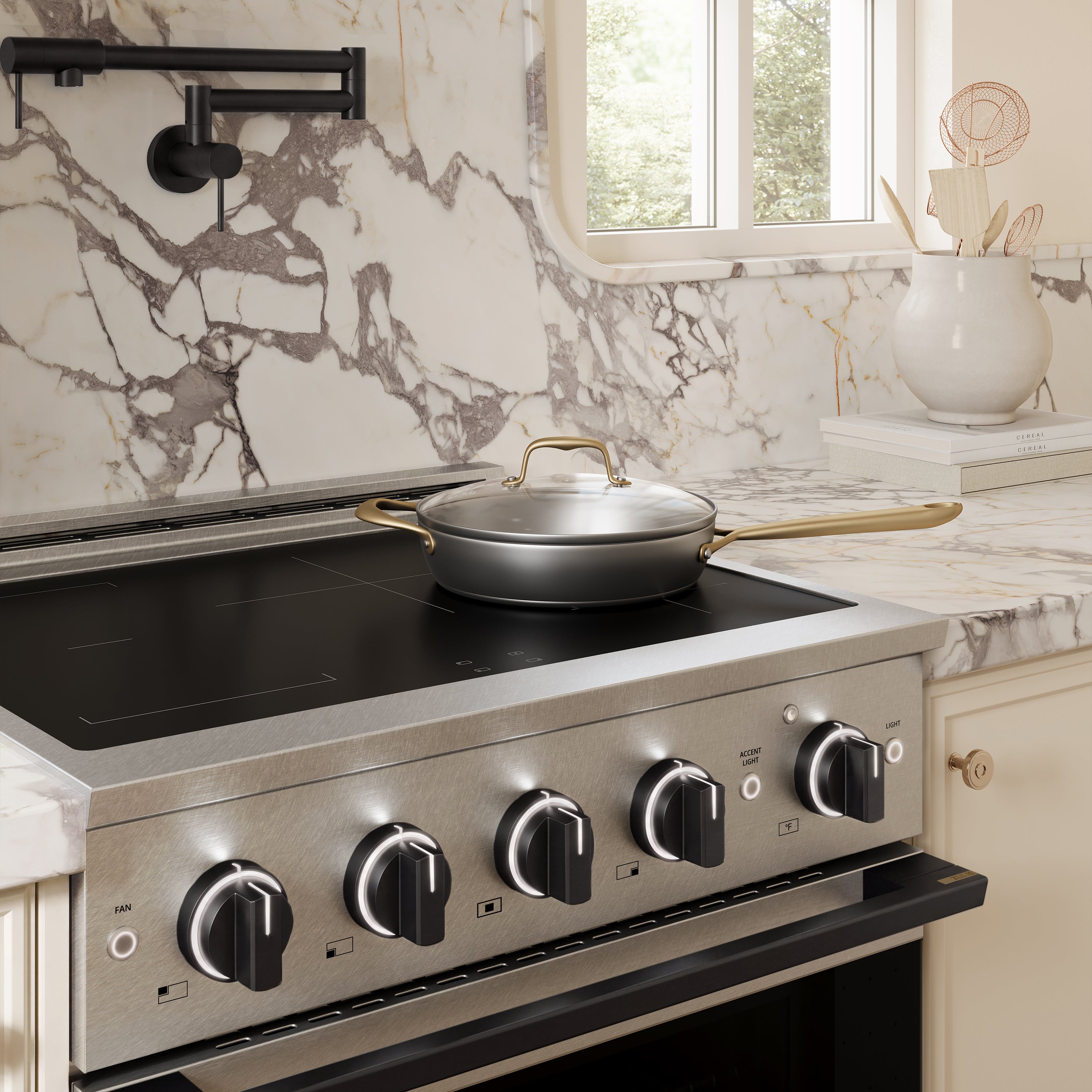 ZLINE Autograph Edition 30-Inch 4.2 cu. ft. Marino Induction Range with 4 Element Cooktop and Electric Convection Oven in Satin Stainless Steel with Matte Black Accents (MINRSZ-30-MB)