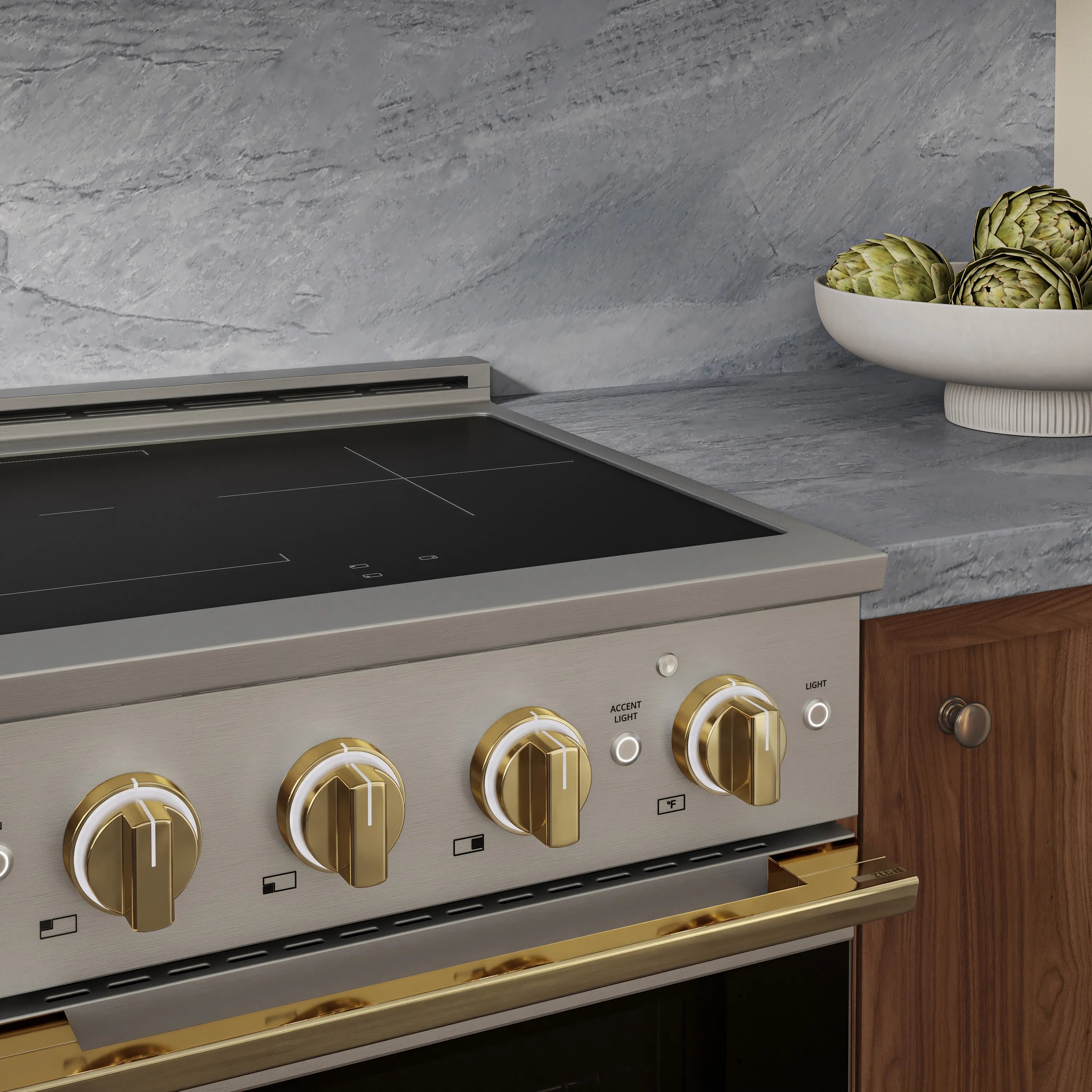 ZLINE Autograph Edition 24-Inch 3.2 cu. ft. Marino Induction Range with 3 Element Cooktop and Electric Convection Oven in Stainless Steel with Polished Gold Accents (MINRZ-24-G)
