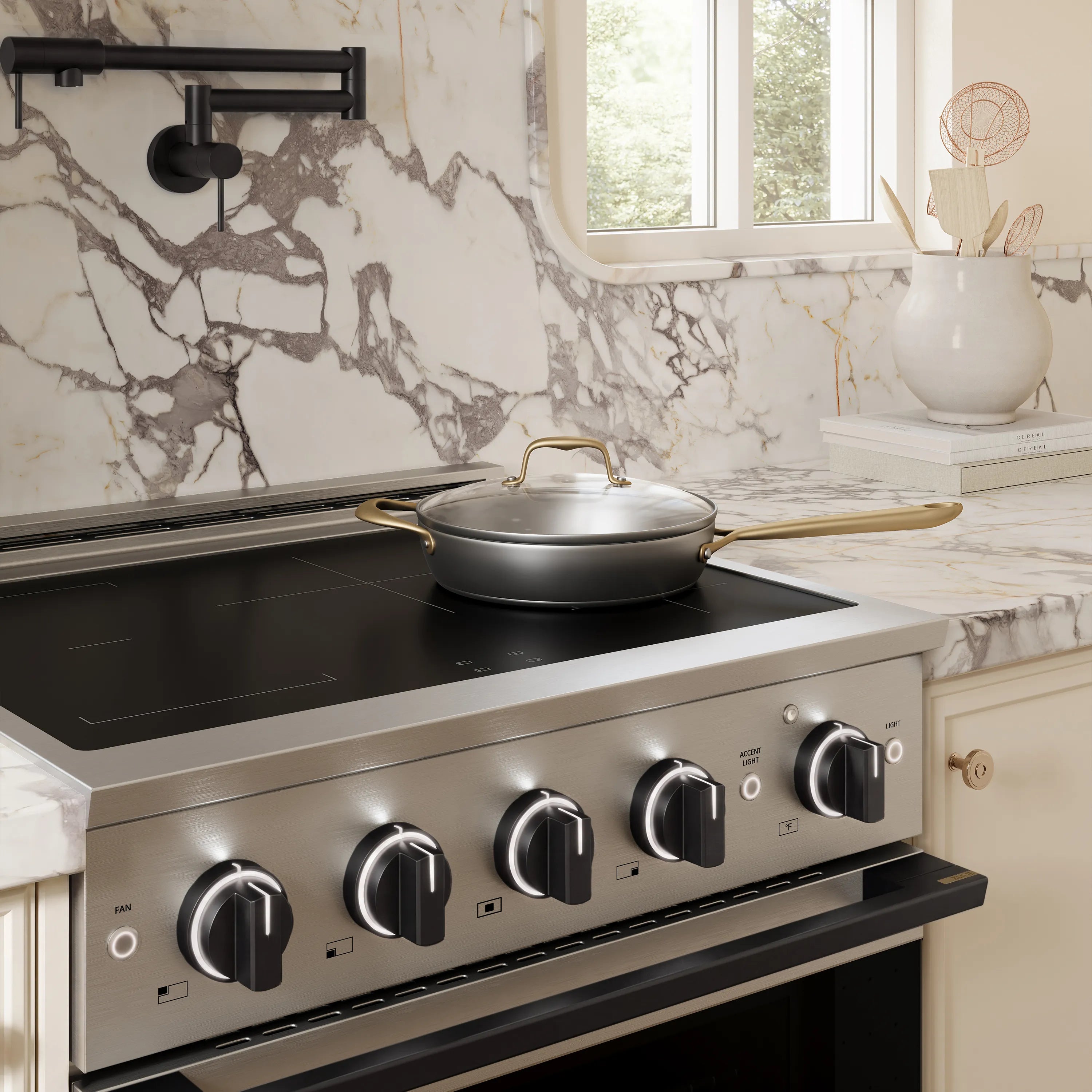 ZLINE Autograph Edition 30-Inch 4.2 cu. ft. Marino Induction Range with 4 Element Cooktop and Electric Convection Oven in Stainless Steel with Matte Black Accents (MINRZ-30-MB)