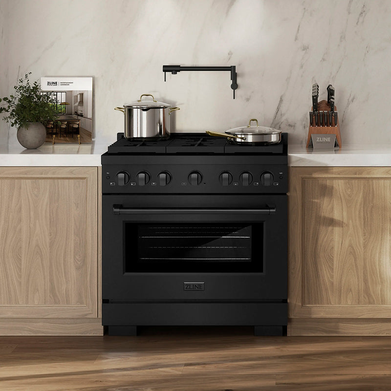 ZLINE 36-Inch 5.2 cu. ft. Paramount Gas Range with 6 Burner DuoPro™ Cooktop and Convection Gas Oven in Black Stainless Steel (PSGRB-36)