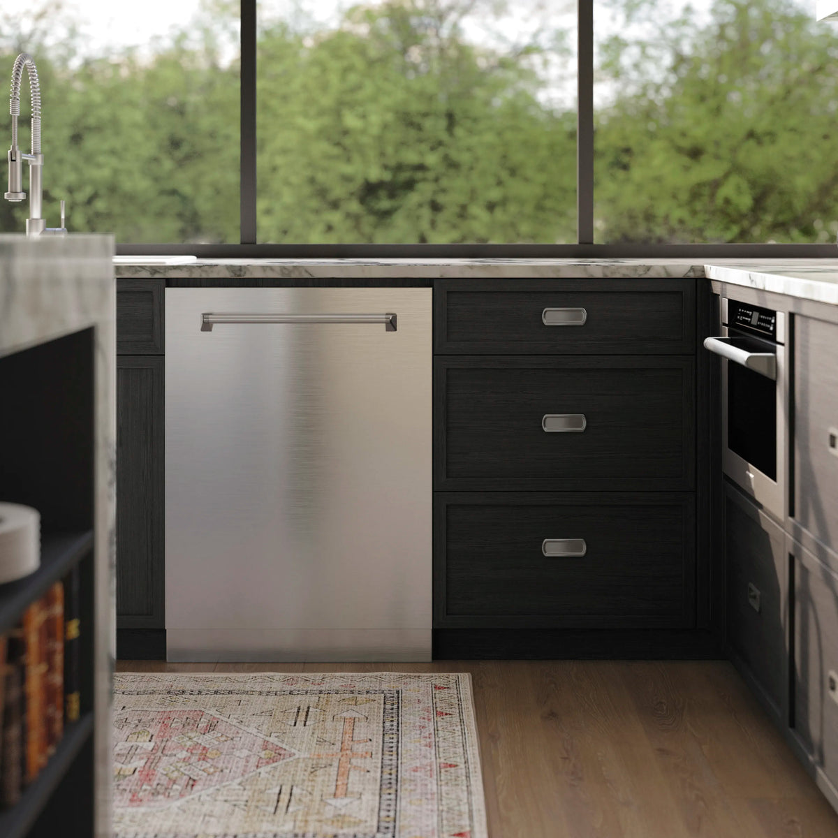 ZLINE 5-Piece Appliance Package - 30" Gas Range, 36" Refrigerator with Water Dispenser, Convertible Wall Mount Hood, Microwave Drawer, and 3-Rack Dishwasher in Stainless Steel (5KPRW-SGRRH30-MWDWV)