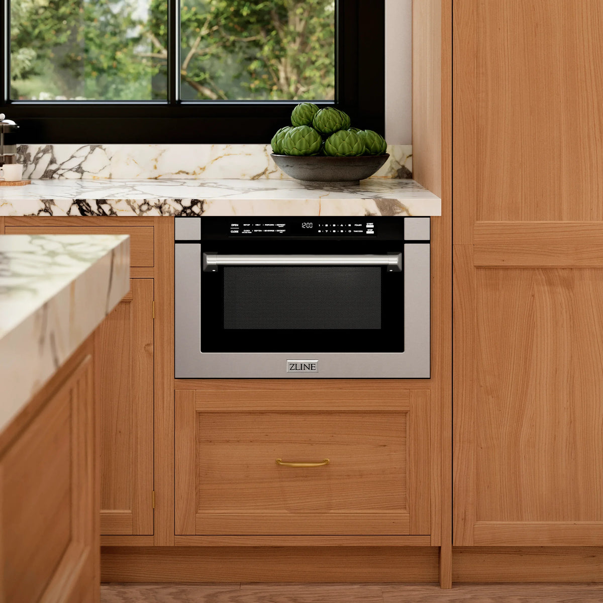 ZLINE 24-Inch 1.2 cu. ft. Built-in Microwave Drawer with a Traditional Handle in Stainless Steel (MWD-1-H)