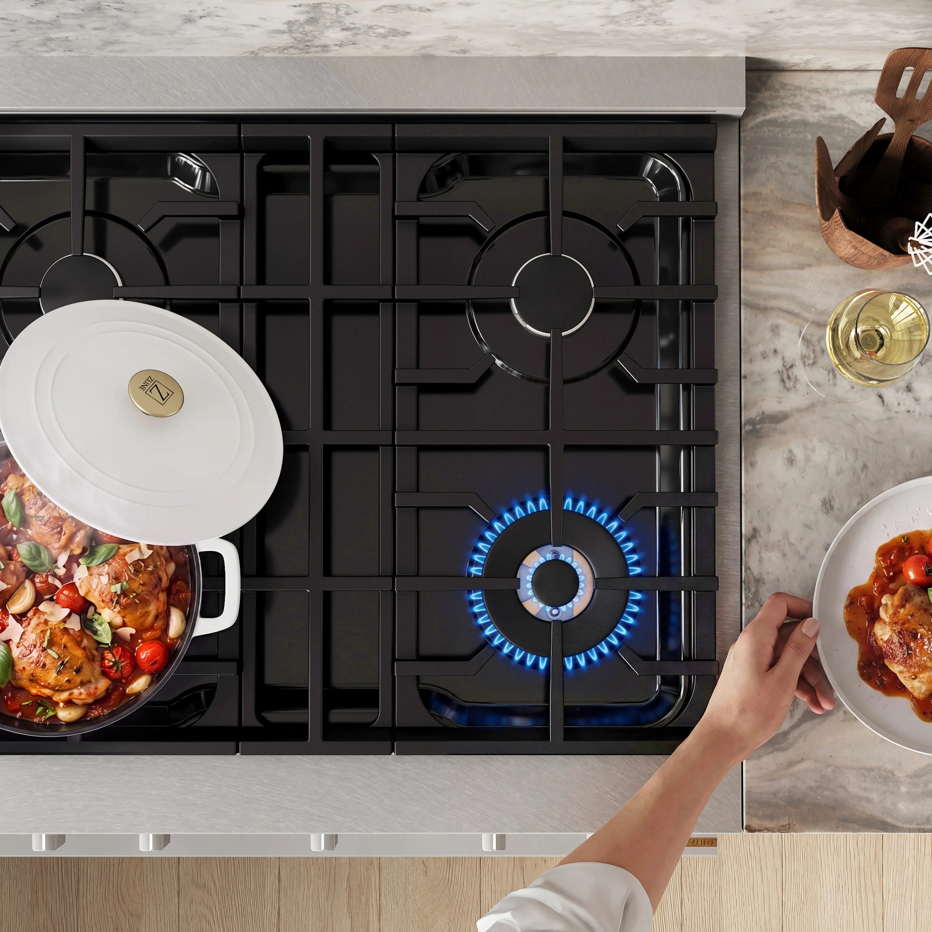 ZLINE 30-Inch 4.2 Cu. Ft. Marino Dual Fuel Range with 4 Burner Gas Cooktop and Electric Convection Oven in Satin Stainless Steel (MDRS-30)