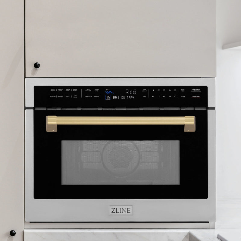 ZLINE Autograph Edition 24-Inch 1.6 cu ft. Built-in Convection Microwave Oven in Stainless Steel with Champagne Bronze Accents (MWOZ-24-CB)